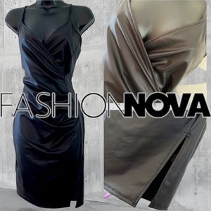 NWOT | Fashion Nova | Black MIDI Dress | Slit| Large